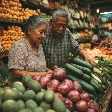 Adultos mayores disfrutando de comida saludable